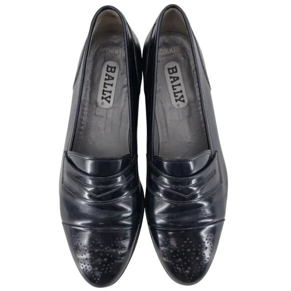 Vintage Bally Italy Navy Blue Leather Dress Shoes Mens 11.5 Penny Loafers Morris - Picture 2 of 11